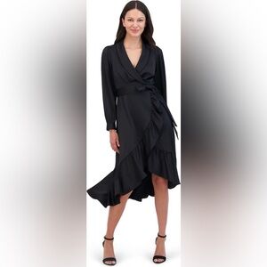 Vince Camuto Satin Faux-Wrap Midi Dress – Size 4 – NWOT- Black - LBD